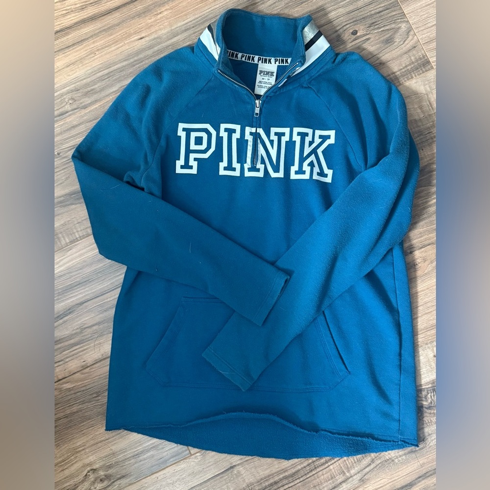 VS PINK Teal Quarter-Zip Sweatshirt
